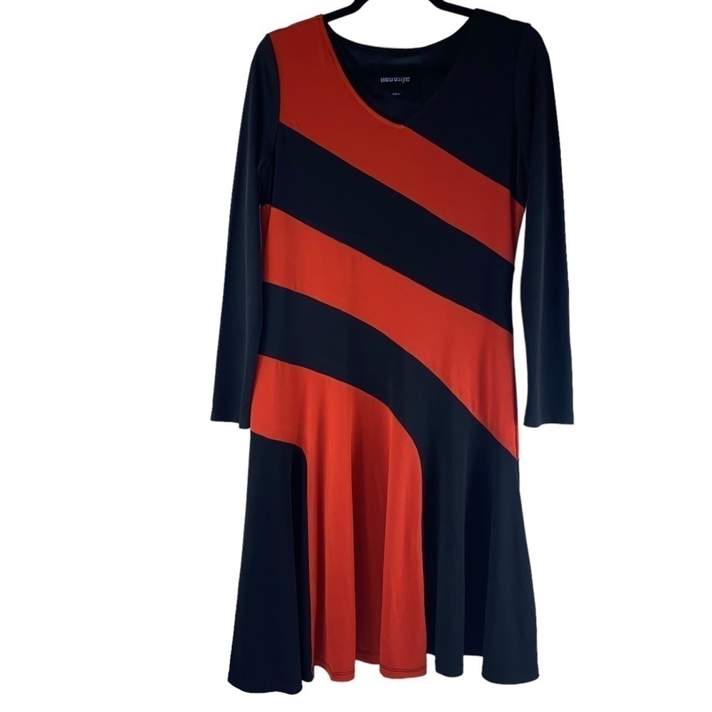 Metrostyle black and‎ orange midi fit and flare dress